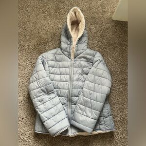 Light Gray Puffer Jacket with Hood